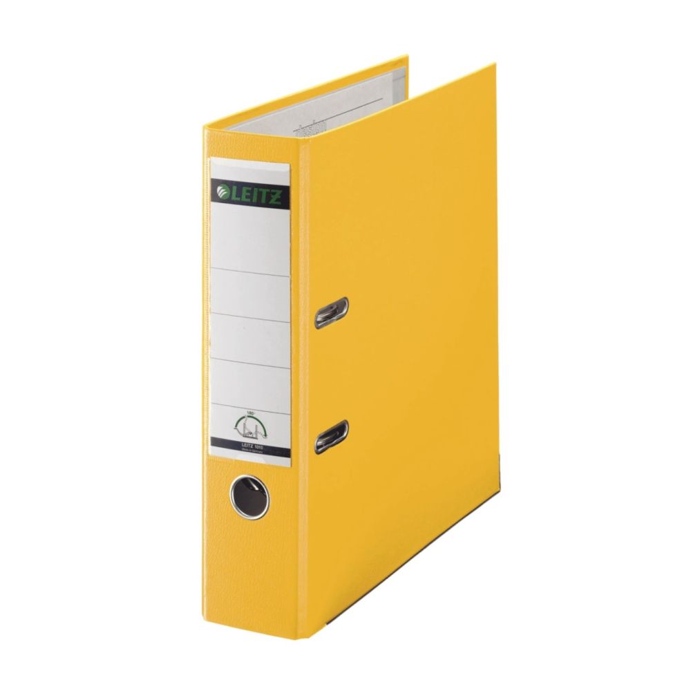 Класьор LEITZ 180°, РР, A4, 80 мм, метален кант, сменяем етикет, жълт