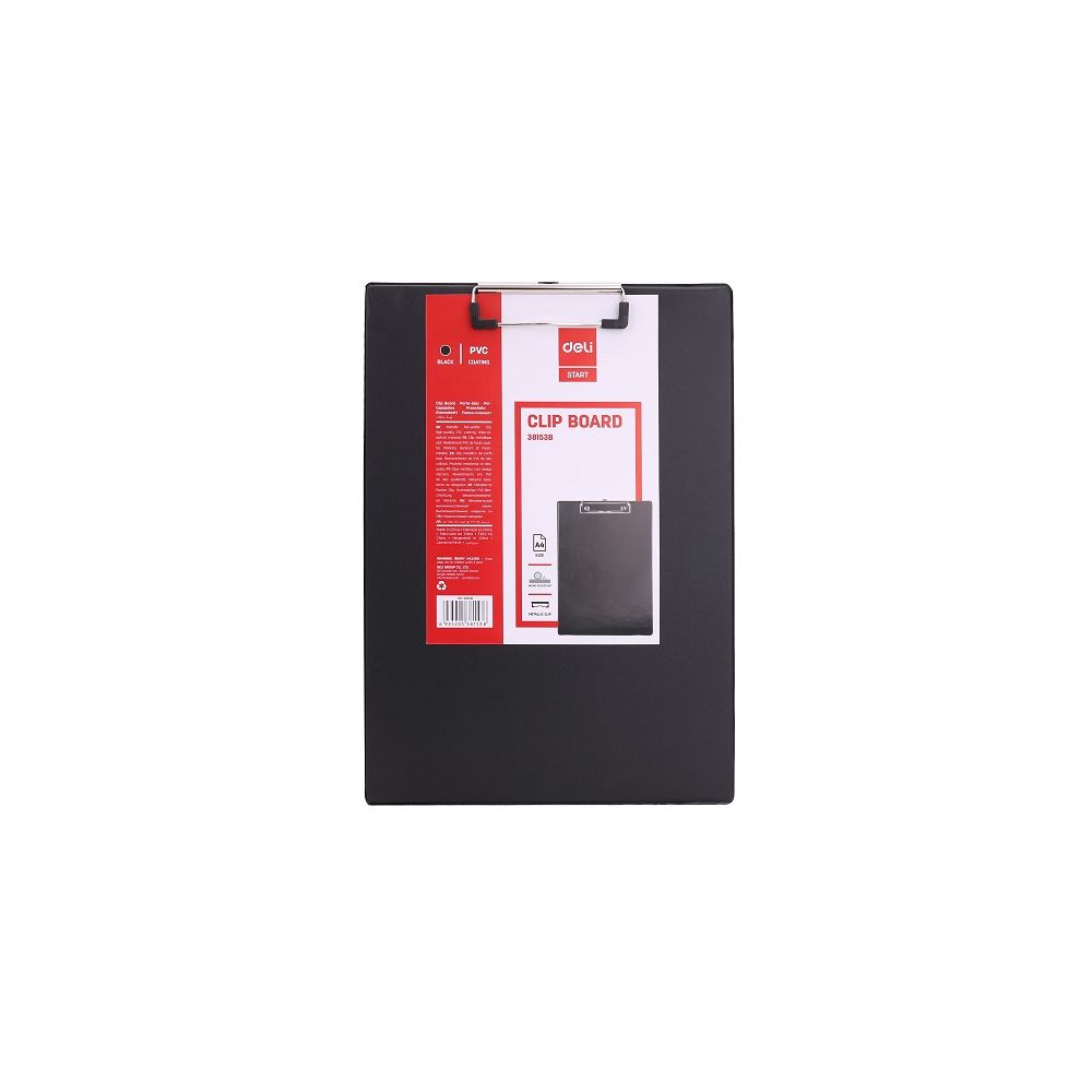 Клипборд Deli Start, E38153B A4, картон, покрит с РР, черен