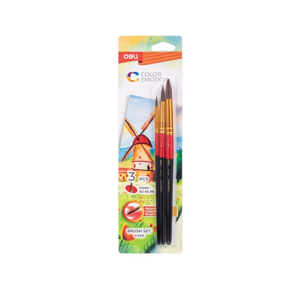 Комплект четки за рисуване Deli Color Emotion EC405, естествен косъм, обли №2, 5, 8
