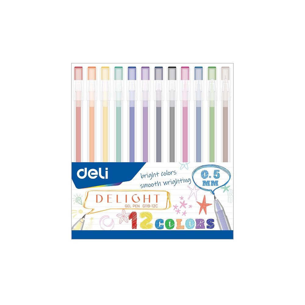 Комплект гелови химикалки Deli Delight EG119-12C, 0.5 мм, 12 цвята