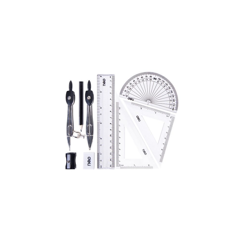 Комплект за чертане Deli Orbit EG30695, от 9 части, в метална кутия