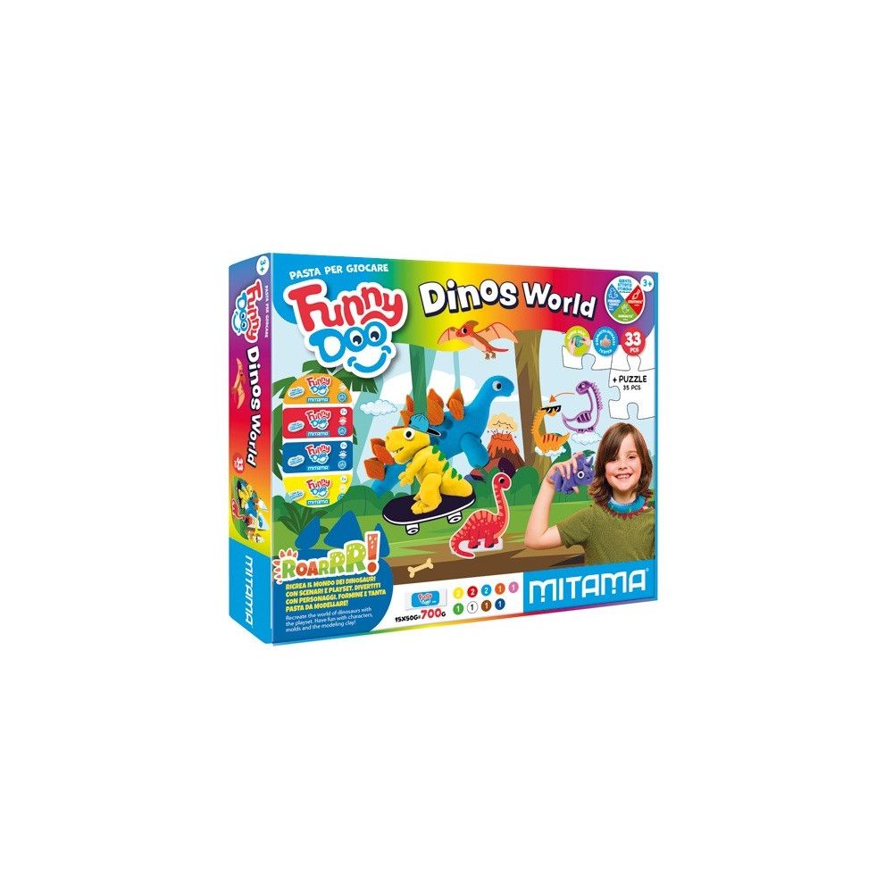 Комплект за моделиране MITAMA Funny Doo Dinos, 15 цвята моделин, с аксесоари, 33 части