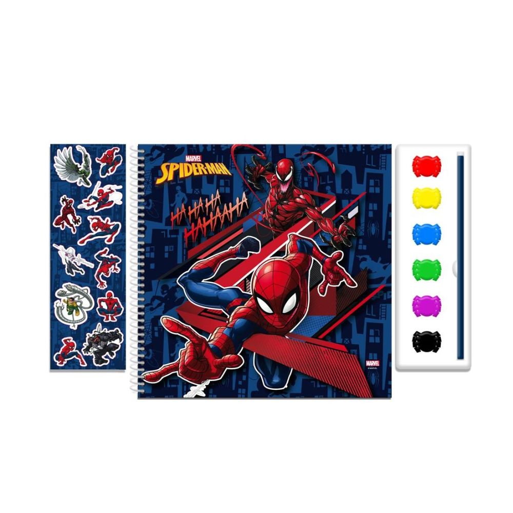 Комплект за оцветяване SPIDERMAN, блок за рисуване, акварелни бои, стикери