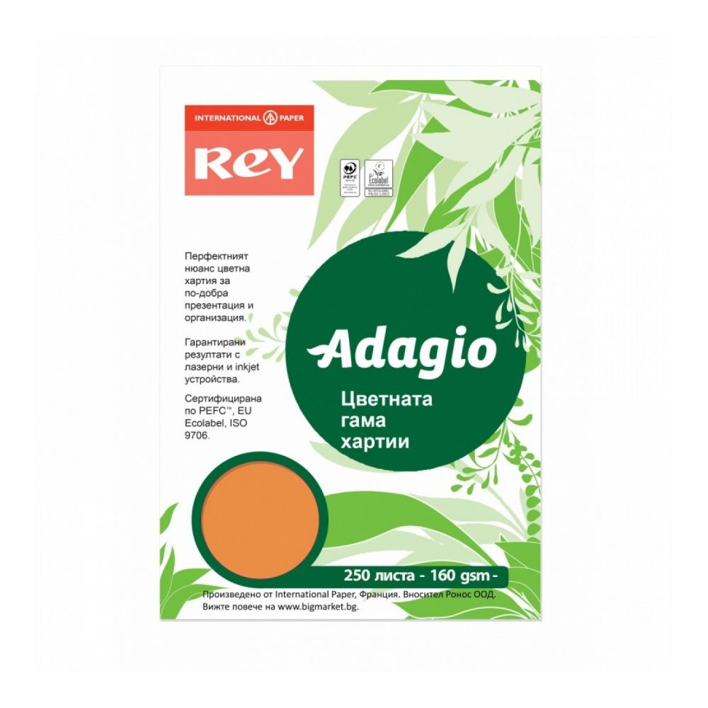 Копирен картон REY Adagio A4, 160 г, наситен цвят Pumpkin (70), пакет 250 л.