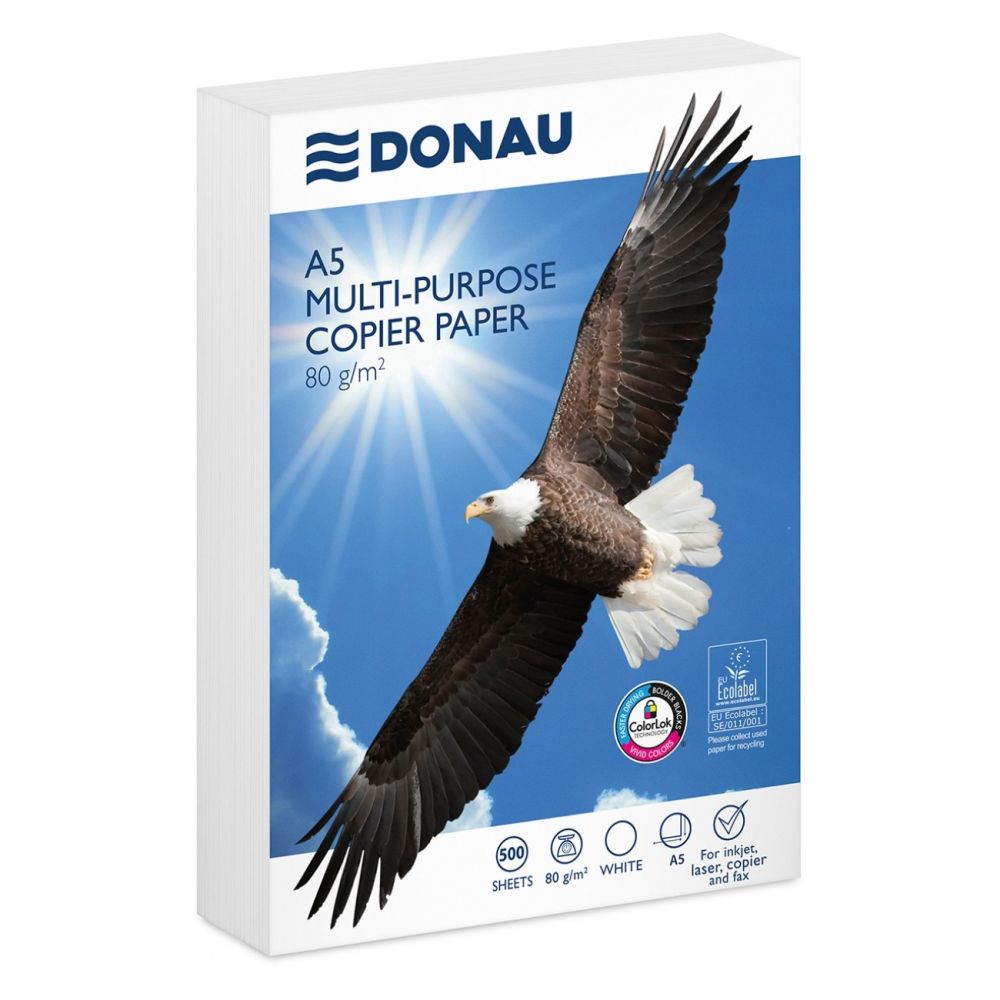 Копирна хартия DONAU, А5, 80 г, бяла, CIE белота 150, FSC, пакет 500 л.