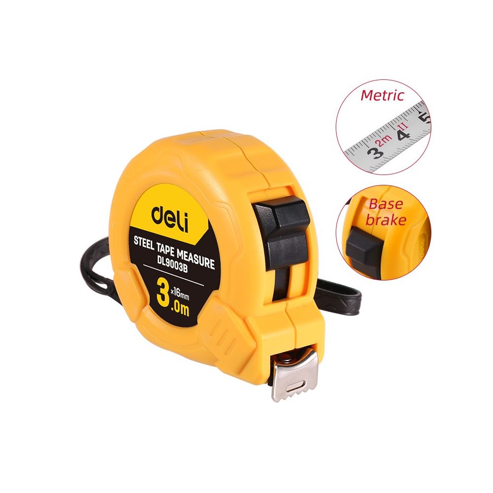Кръгла ролетка Deli TOOLS EDL9003B, 3 м х 16 мм, жълта