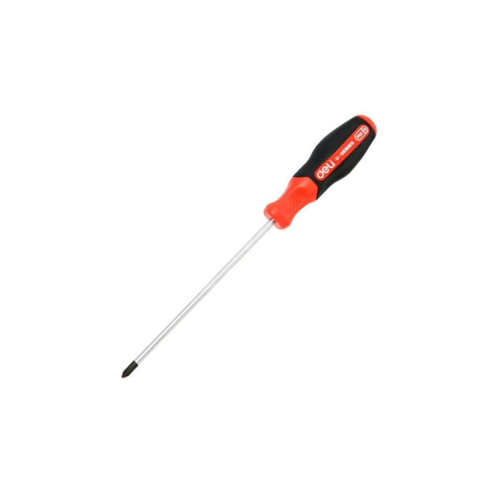 Кръстата отвертка Deli TOOLS EDL3453, PH0Х75 мм премиум TPR, черен край, ергономична дръжка, червена