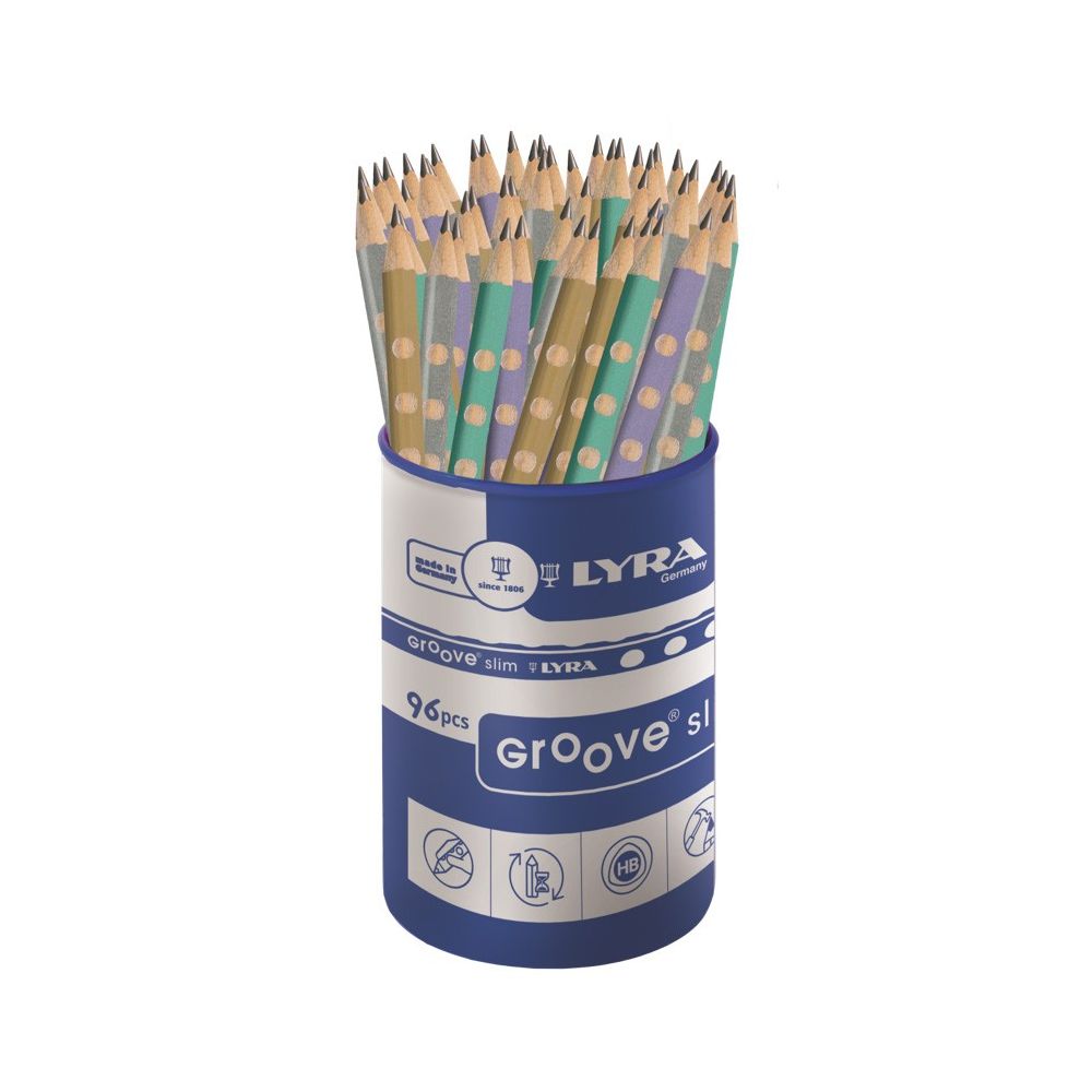 Моливи без гума LYRA Groove Slim Metallic, триъгълно тяло, HB, 96 бр. в чашка