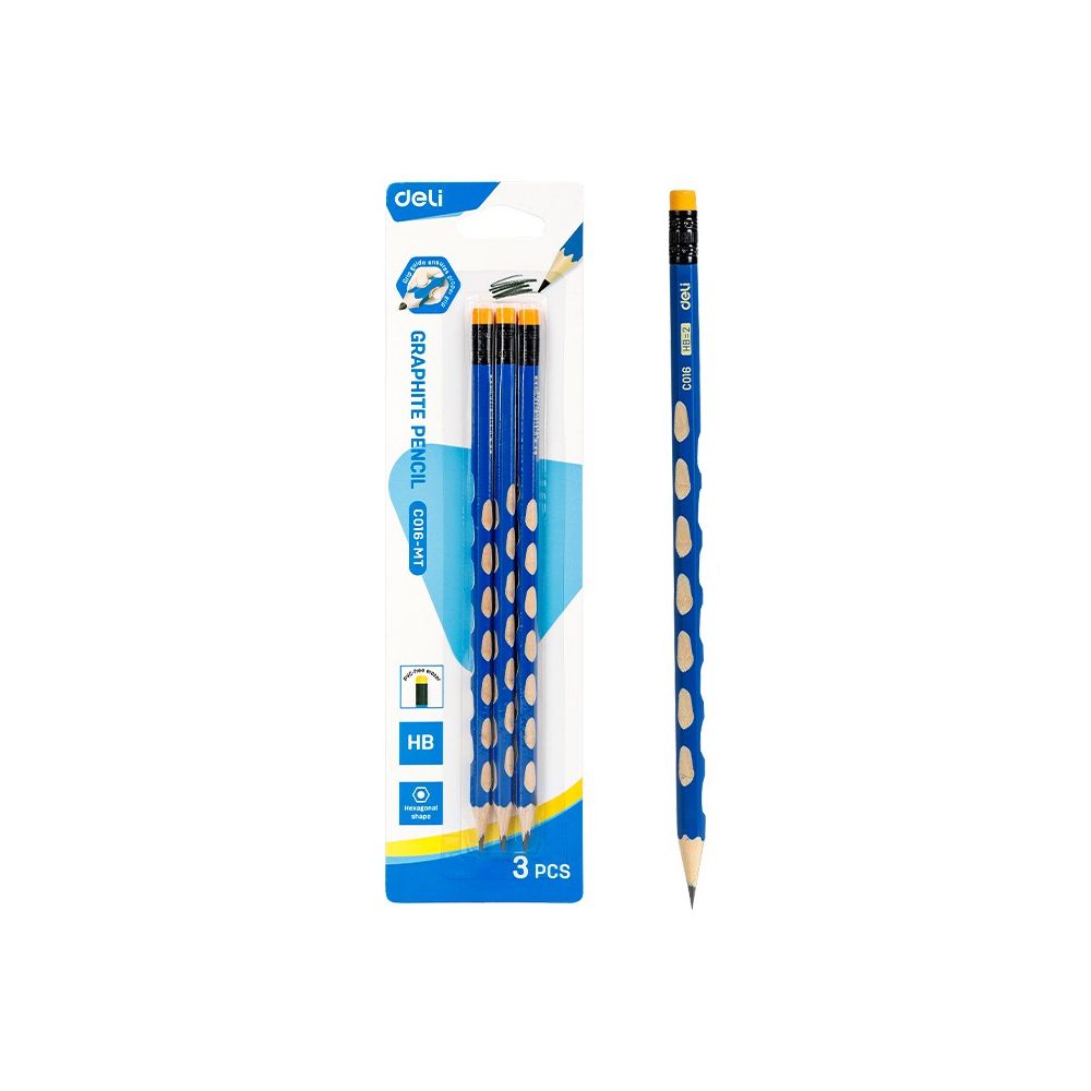 Моливи с гума Deli U-Touch EC016-MT, шестоъгълно тяло, HB, 3 бр.