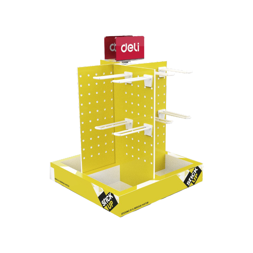 Настолен дисплей Deli STICK UP J00062, за лепящи продукти, въртящ се, PVC, 16 куки, 32х32х43 см