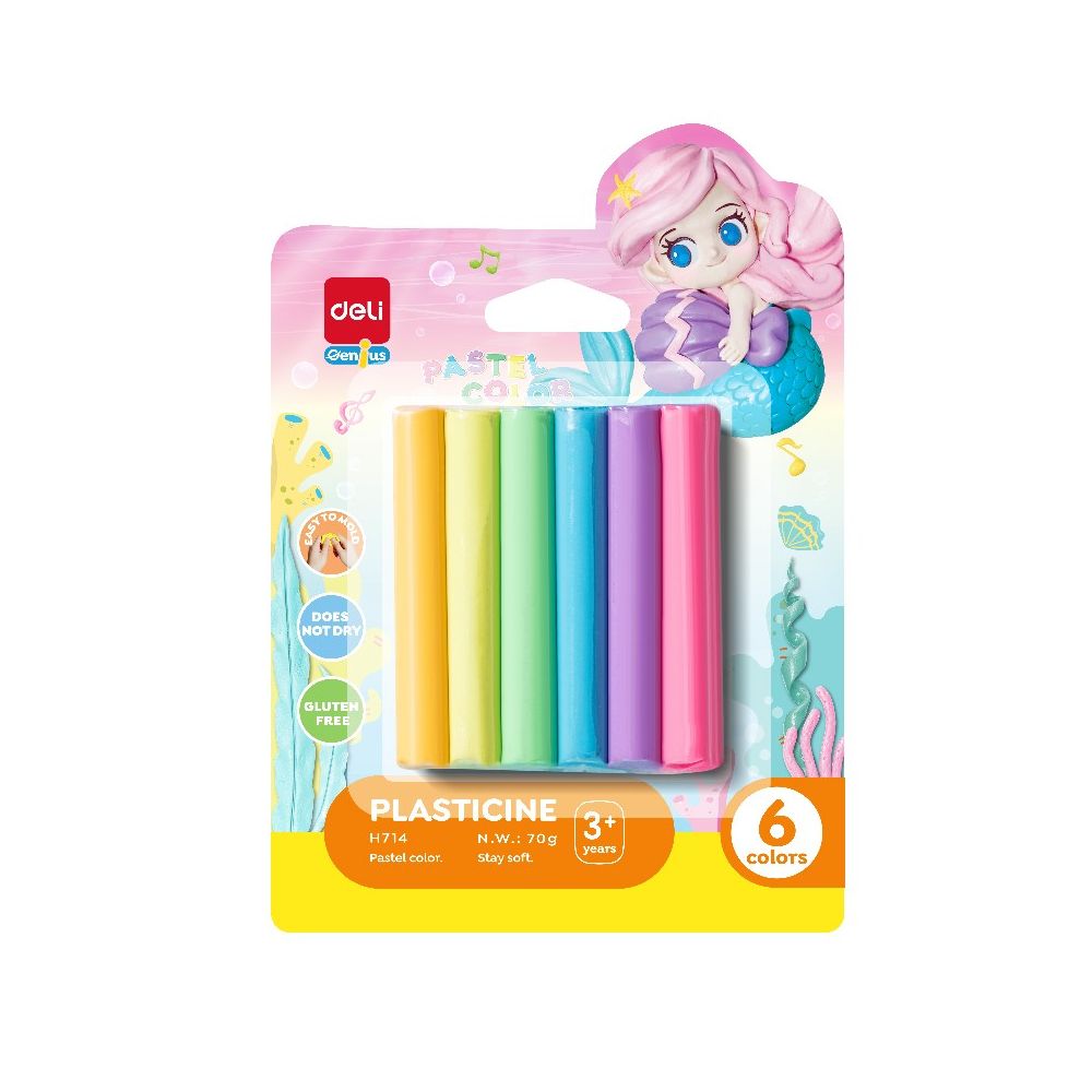 Пластилин Deli Genius Mermaid EH714, 70 г, 6 цвята пастел