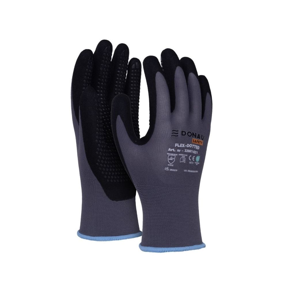Предпазни ръкавици DONAU Safety Flex, текстил, нитрилно покритие, сиви, размер 9 (L)