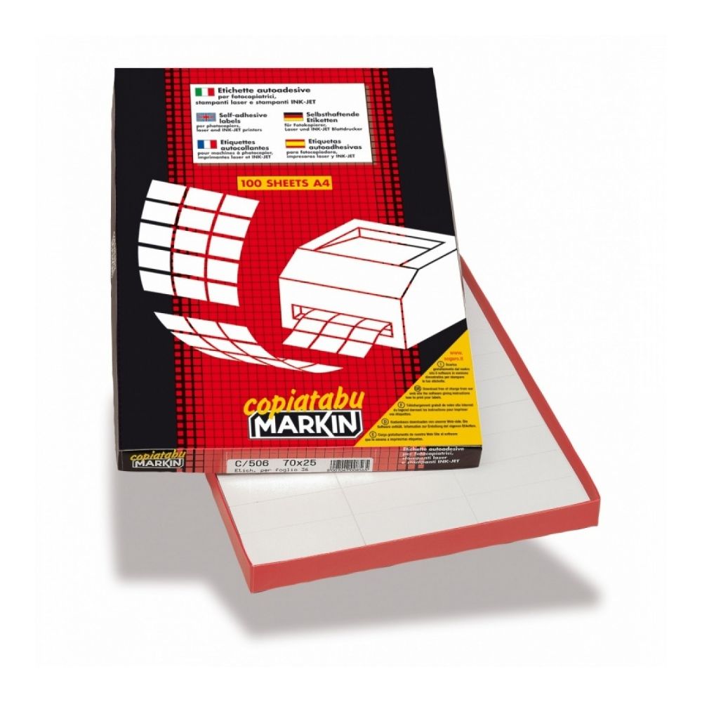 Самозалепващи етикети MARKIN Laser/Copier/Inkjet, бели, А4, 140х33 мм, 12 бр./л., 100л.
