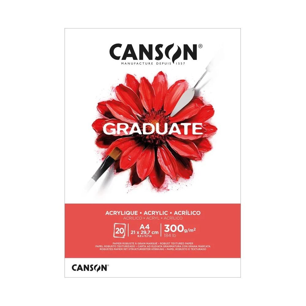 Блок за акрилни бои CANSON Graduate Acrylique, A4, 300 г/м², 20 л.
