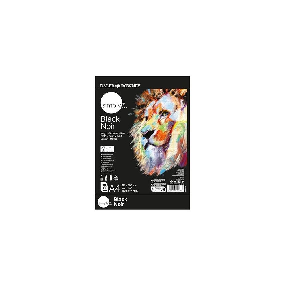 Скицник с черни листа DALER-ROWNEY Simply Black, А4, 120 г/кв.м, 30 л.