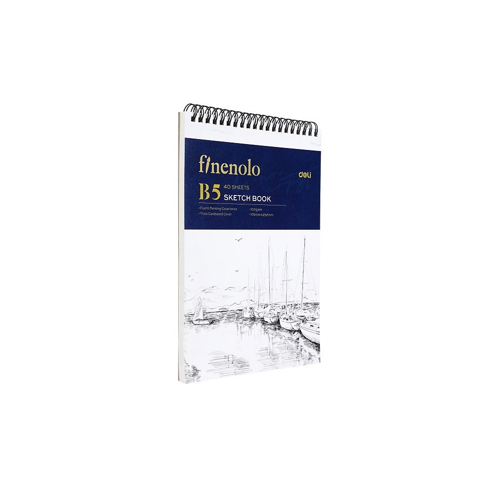 Скицник със спирала Deli Finenolo EN025, B5, 100 г/кв.м, твърди корици, 40 л.