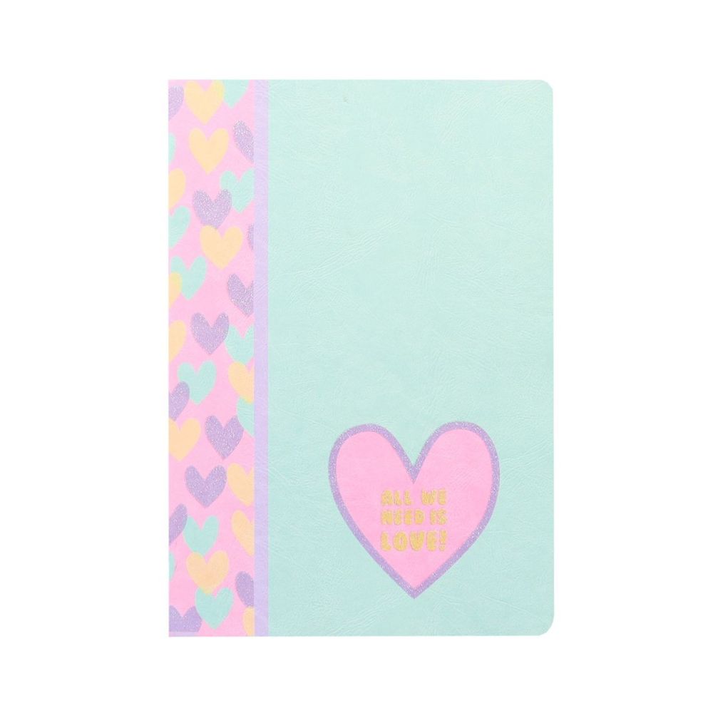 Тетрадка ANCOR Hearts А5, 48 л., м.квадр. офест 90 г, с ляво поле, корица картон с UV лак