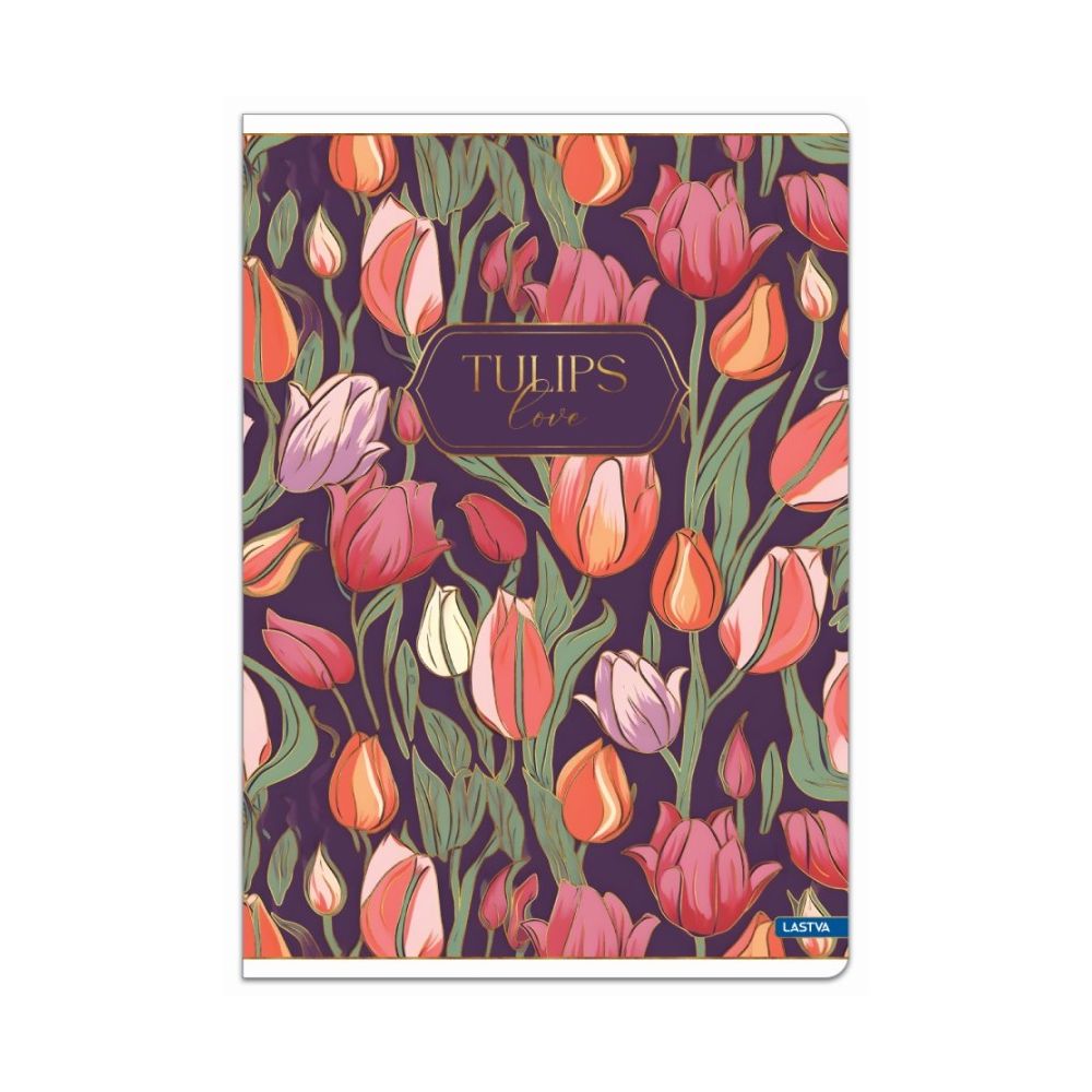 Тетрадка LASTVA Tulips, A4, 52 л., линиран офсет 80 г, корица 300 г, мат ламинат, релефно фолио