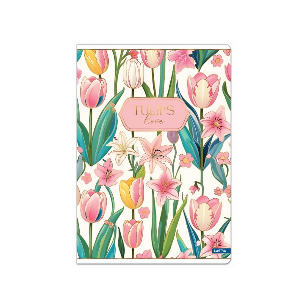 Тетрадка LASTVA Tulips, A5, 52 л., линиран офсет 80 г, корица 300 г, мат ламинат, релефно фолио