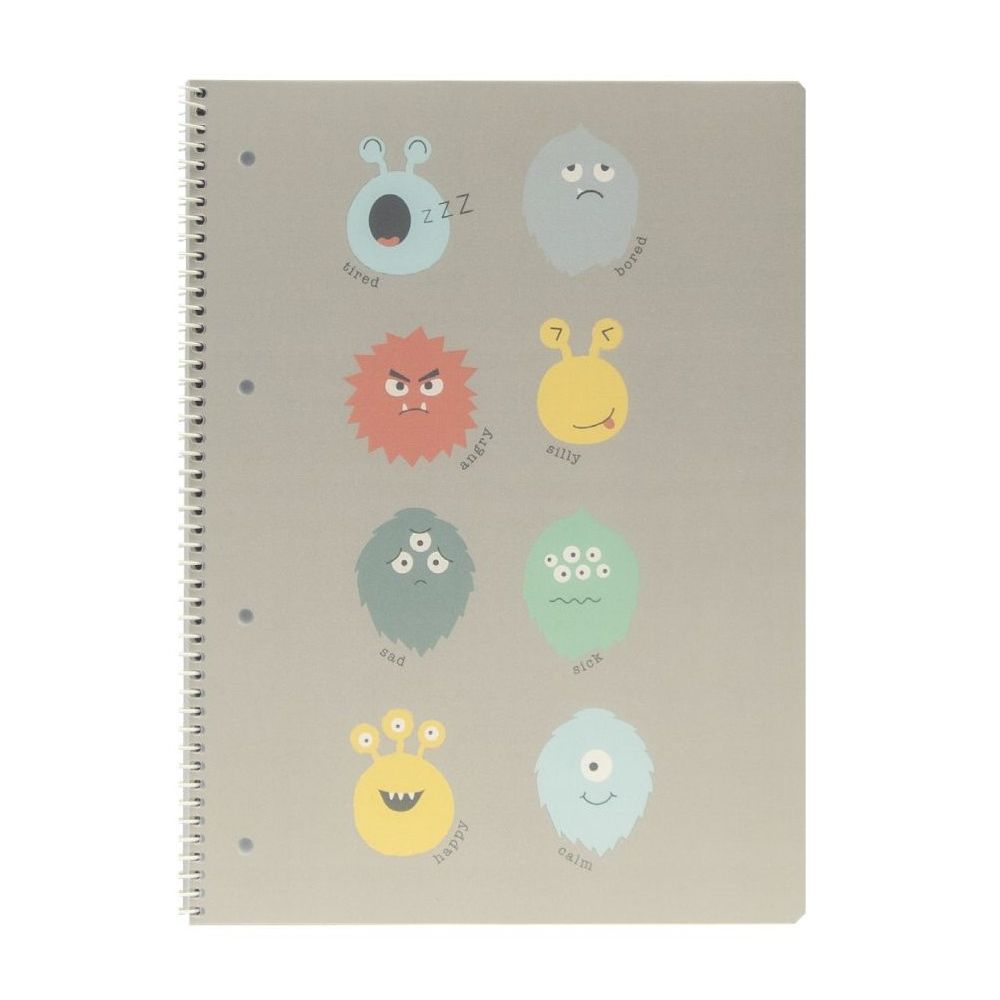 Тетрадка със спирала ANCOR Monsters, А4, 48 л., линиран офсет 90 г, с ляво поле, PP корица