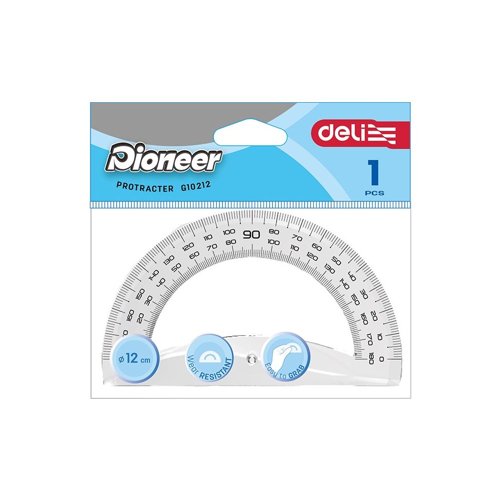 Транспортир Deli Pioneer EG10212, 180°, 12 см