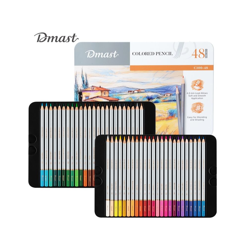 Цветни моливи Deli Dmast EC300-48, кръгло тяло, 48 цвята, в метална кутия