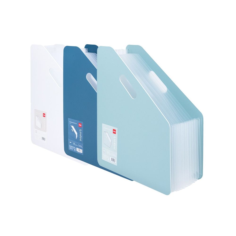 Вертикална поставка Deli Linfini, EF605, A4, разширяема, с 13 джоба, PP 750 mic, синя
