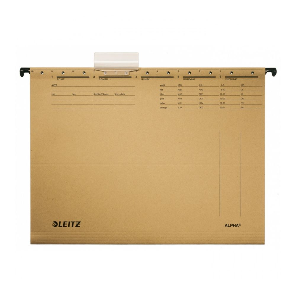 Висяща папка за картотека LEITZ Alpha, 344х250 мм, без машинка, с метални шини, картон 210 г, кафява